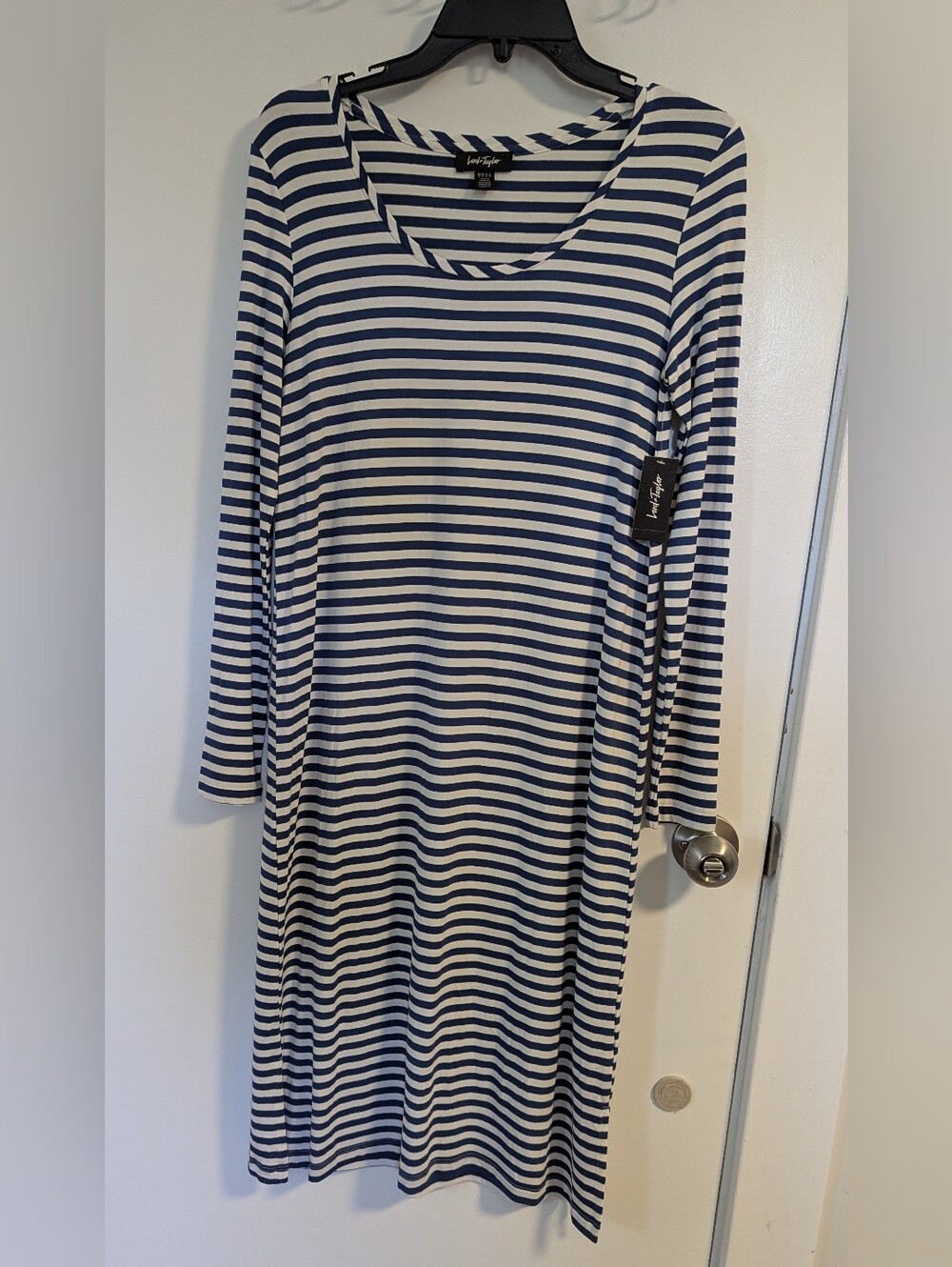 Lord & Taylor Navy and White Striped Maxi Dress